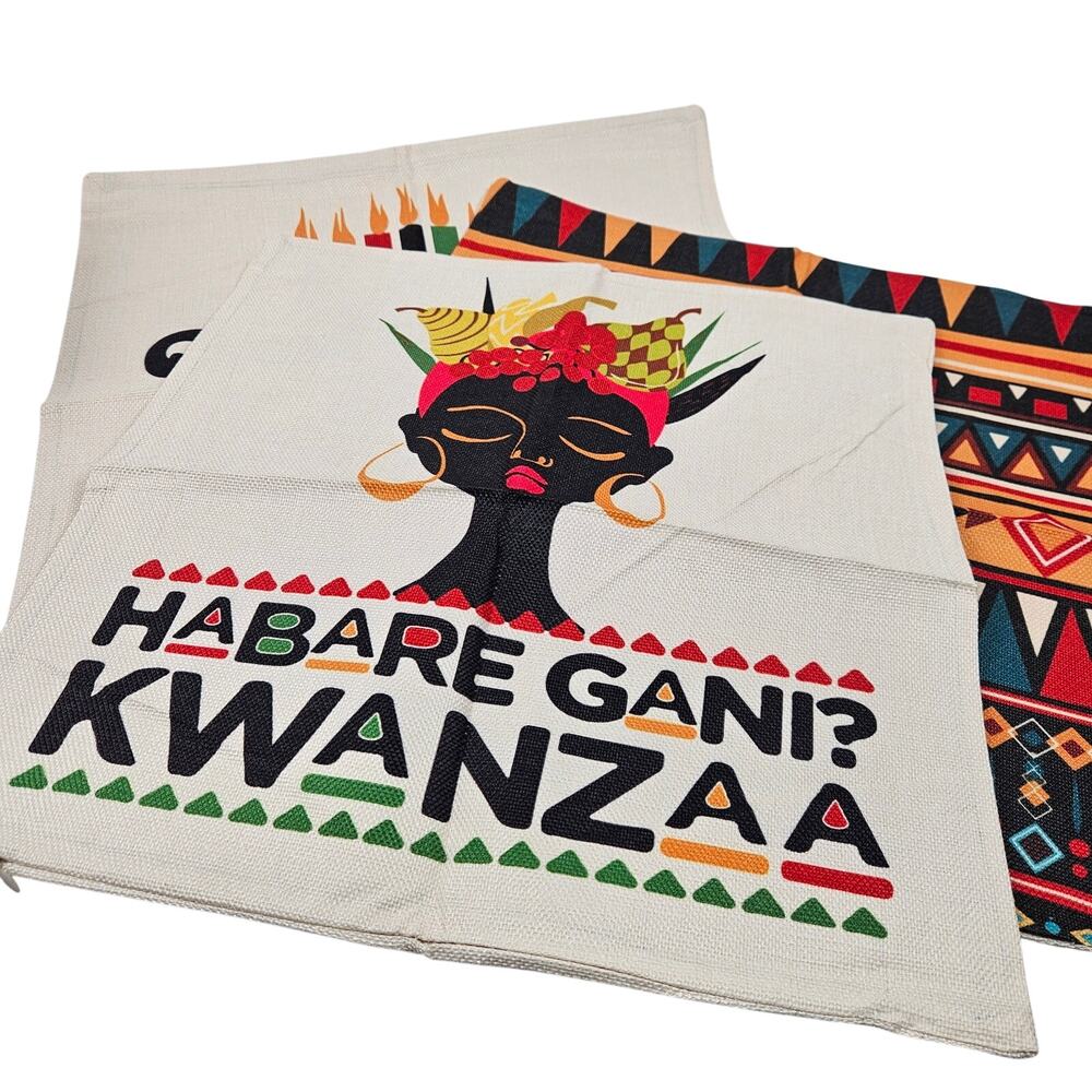 Set Of 3 Kwanzaa Pillow Covers, Size 18" x 18"